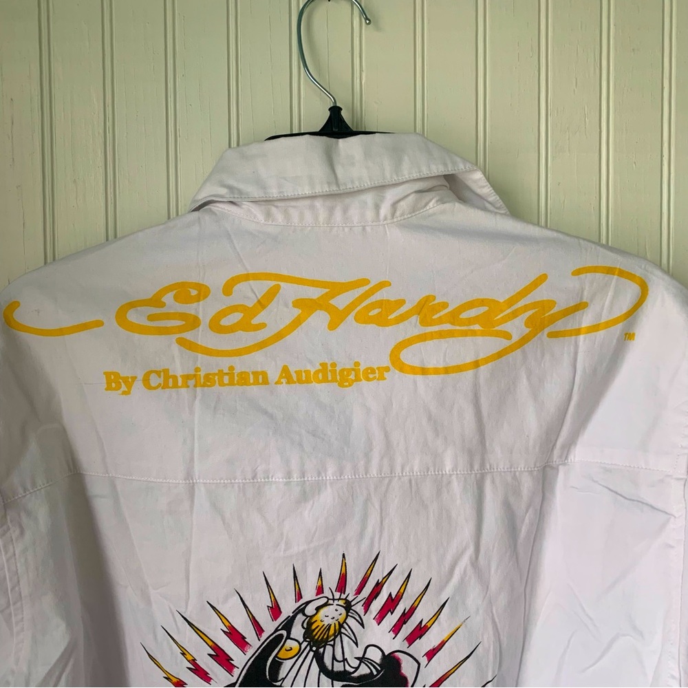 Ed Hardy (NWT) XL by Christian Audigier White, collared, long-sleeve, button-up - Picture 1 of 10